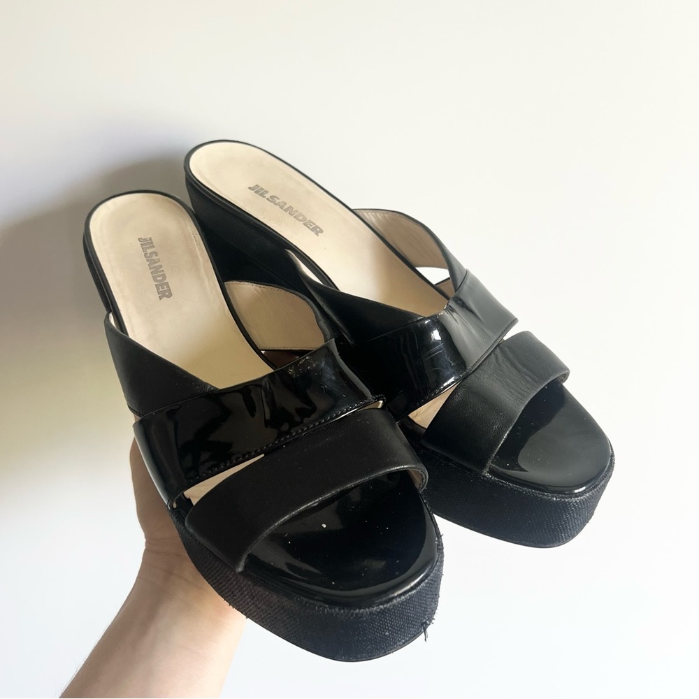 Jil Sander Black Patent Leather Slides Size EU/IT 39